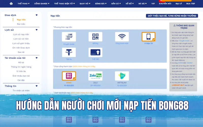 Hướng dẫn người chơi mới tham gia nạp tiền